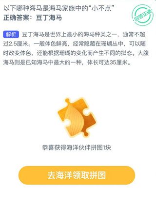 以下哪种海马是海马家族中的小不点