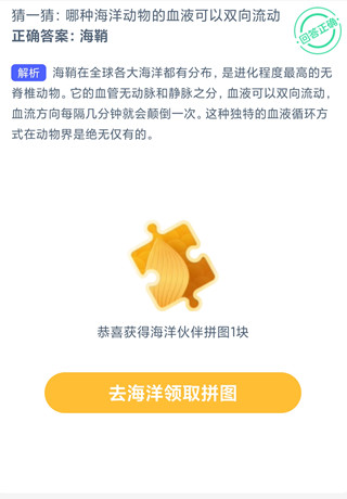 哪种海洋动物的血液可以双向流动？